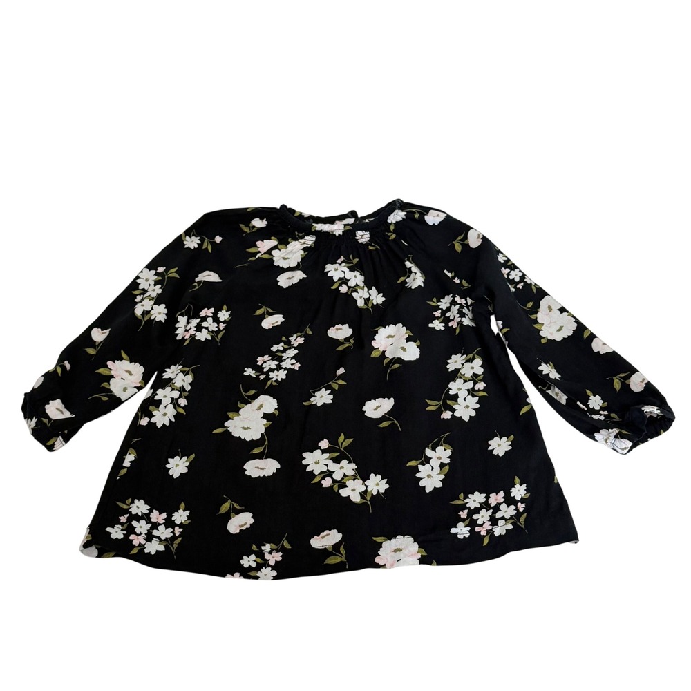 Carters Baby Girl 18M Black Floral Long Sleeve Smocked‎ Tunic Blouse Top Boho